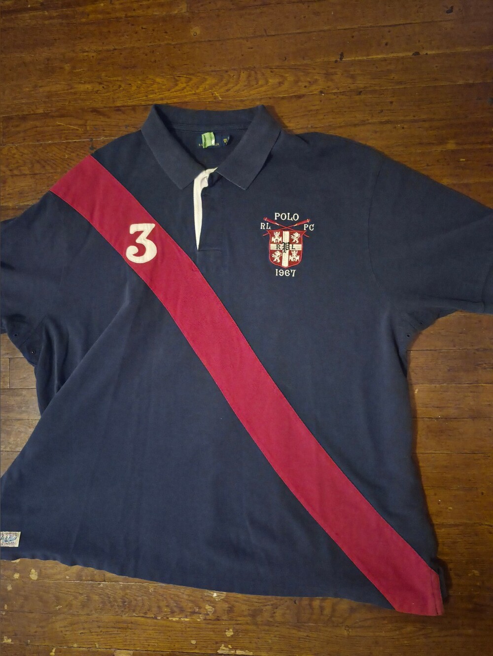 Polo by Ralph Lauren Navy Shirt with Red & Cream Crest Mens Sz 4XL